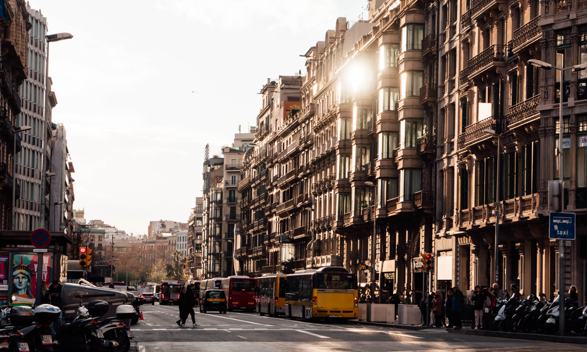 Picture of a street in Barcelona at sunset
